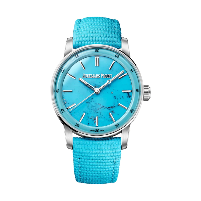 「CODE 11.59 バイ オーデマ ピゲ オートマティック」18Kホワイトゴールドケース、ターコイズダイヤル、38㎜
