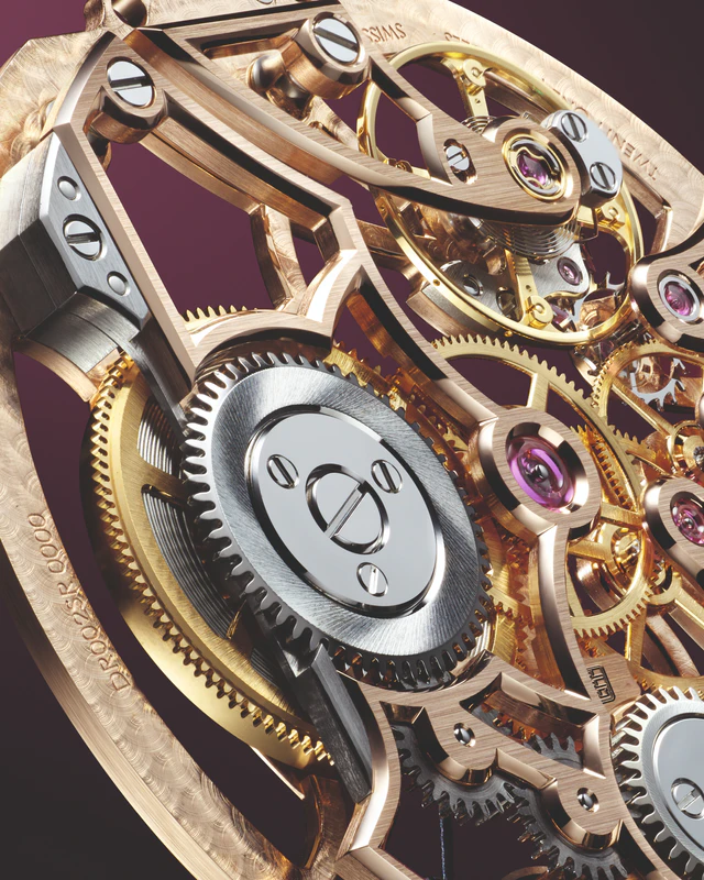 ダニエル・ロート、エクストラ プラット ローズゴールド スケルトン、職人技が際立つブリッジとプレートのオープンワーク