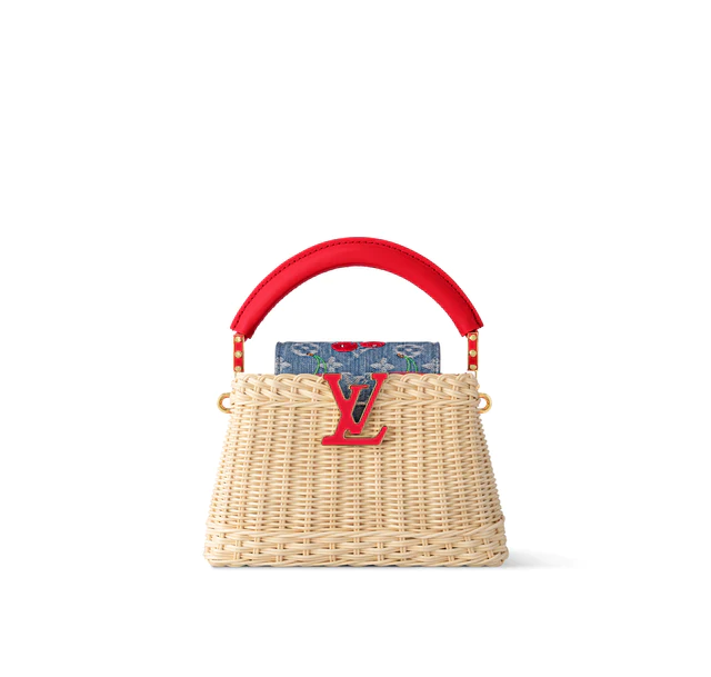 ルイ・ヴィトン モノグラム·チェリー デニム 　ラタン(籐)、カウハイドレザー　：LV x TM カプシーヌ MINI