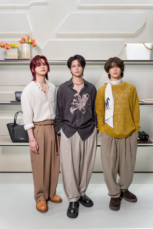 エンポリオアルマーニ銀座店オープンレセプションのINI 松田迅さん、藤牧京介さん、髙塚大夢さん