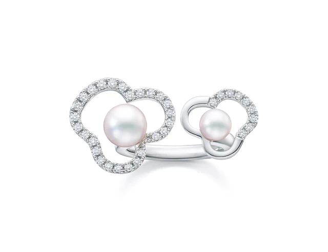 TASAKI チャンツ デュオ ダイヤモンド パヴェ リング［18K ホワイトゴールド、あこや真珠、ダイヤモンド］