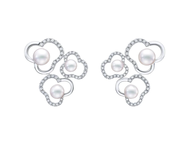TASAKI チャンツ ダイヤモンド パヴェ イヤリング［18K ホワイトゴールド、あこや真珠、ダイヤモンド］