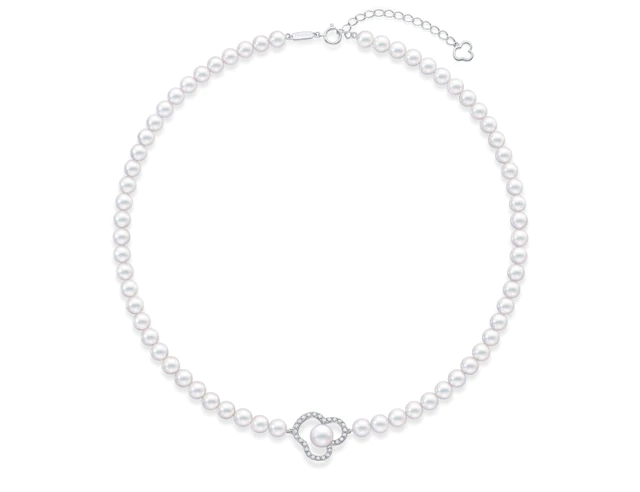 TASAKI チャンツ シグネチャー ダイヤモンド パヴェ ネックレス［18K ホワイトゴールド、あこや真珠、ダイヤモンド］