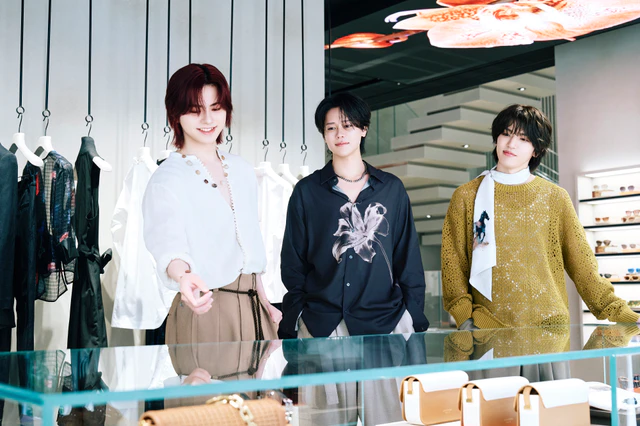 エンポリオ アルマーニ銀座新旗艦店でのINI 松田迅さん、藤牧京介さん、髙塚大夢さん