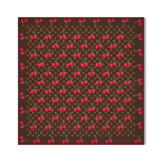 ルイ・ヴィトン ：LV × TM カレ90·モノグラム·チェリー シルク 100%