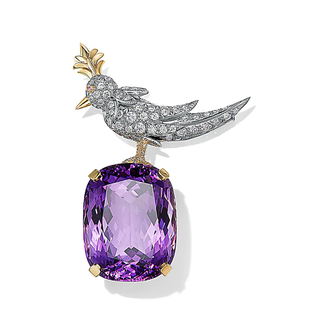 ティファニー TIFFANY & CO. Jean Schlumberger by Tiffany & Co. Bird on a Rock brooch in platinum and 18k yellow gold with an amethyst of over 52 carats, white diamonds and a pink sapphire