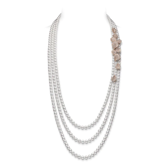 ミキモト「Les Petales Place Vendôme Roses」ネックレス アコヤ真珠・ダイアモンド PGK18製