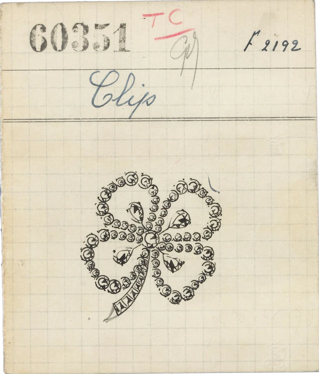 ヴァンク リーフ＆アーペル クローバー クリップが描かれた作品カード、1948年