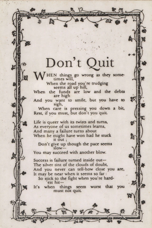 ヴァンク リーフ＆アーペル ジョン・グリーンリーフ・ホイッティア作（推定）の詩「Don’t Quit」