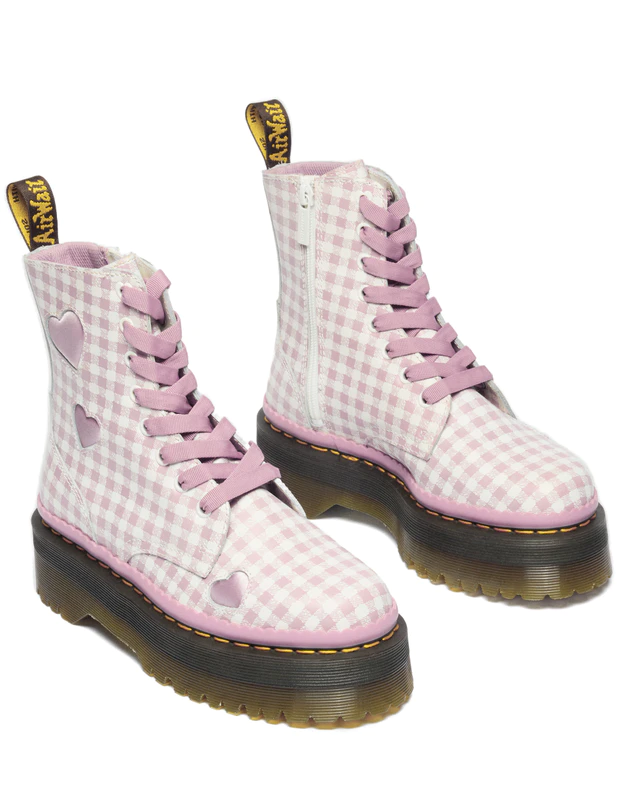 ドクターマーチン JADON HEART 8 EYE BOOT カラー：White+Dusty Rose Smooth+Gingham Print
