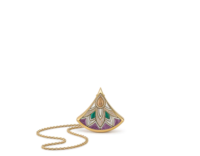 ブルガリ アイコンズ ミノディエール コレクション 295248 「ディーヴァ」 ミノディエール （Sサイズ） 素材: 真鍮、アルミニウム、マザー・オブ・パールローズクォーツ、ライトアメシスト、ライトマラカイト、ジルコニアストーン カラー: ローズクォーツ