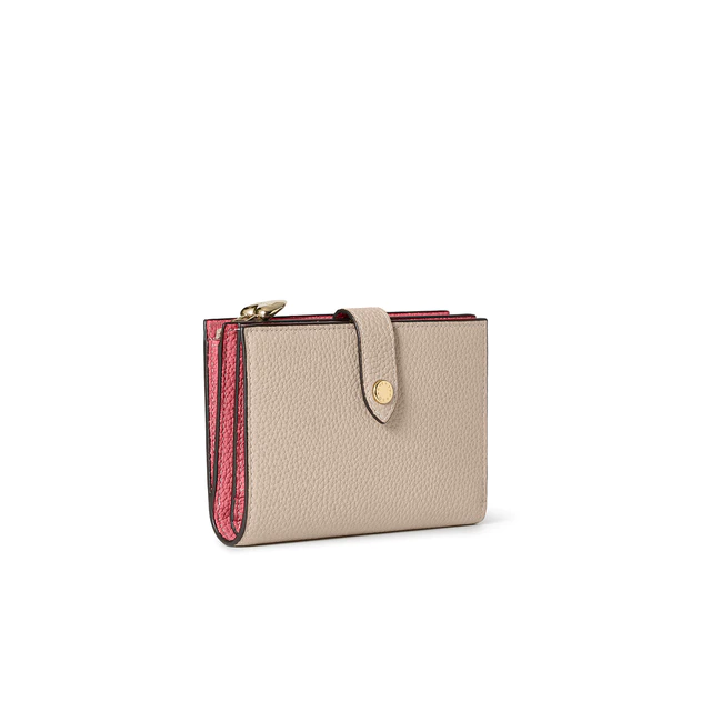 ボナベンチュラ バレンタイン限定コレクション べルテッド マルチ ミディアム ウォレット シュリンクレザー グレージュ×アザレピンク