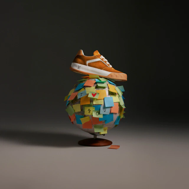 ルイ・ヴィトン：LV ティルテッド スニーカー スエードカーフレザー