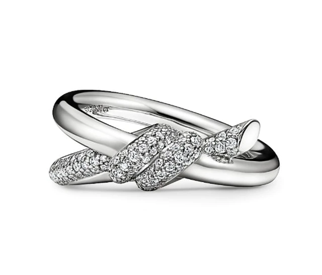 Tiffany Knot Double Row Ring in White Gold with Diamonds
