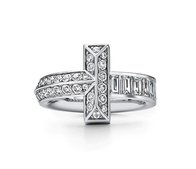 Tiffany T T1 Ring in White Gold with Baguette and Pavé Diamonds