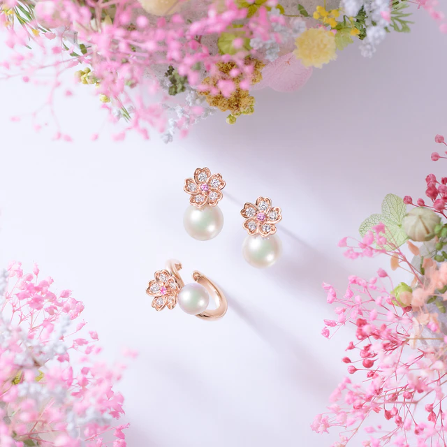 純銀　ミキモト花モチーフリング パール付き ミキモト 銀座4丁目本店でSAKURA WEEK開催、春の装いを更新するさくら