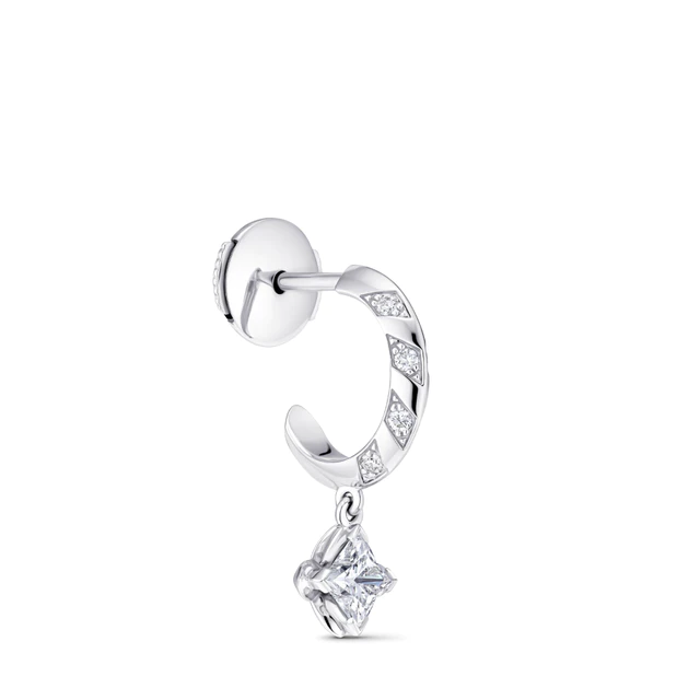 ルイ・ヴィトン ：LV ダイヤモンド シングルフープピアス (ホワイトゴールド × LV モノグラムスターカットダイヤモンド × ダイヤモンド)