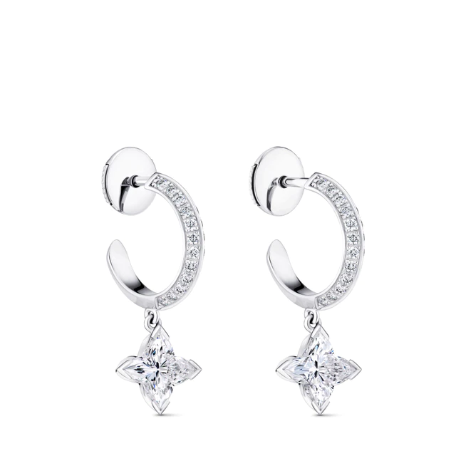 ルイ・ヴィトン ：LV ダイヤモンド フープピアス (ホワイトゴールド × LV モノグラムスターカットダイヤモンド × ダイヤモンド)