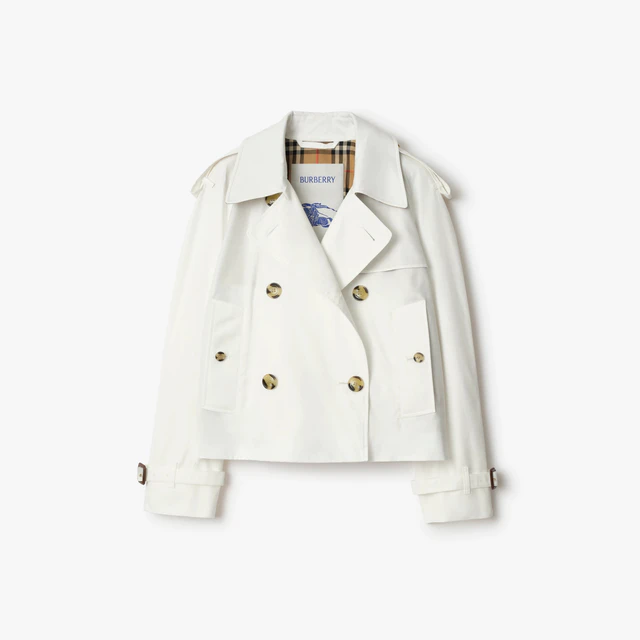 バーバリー クロップド トロピカル ギャバジン トレンチジャケット（コットンホワイト）