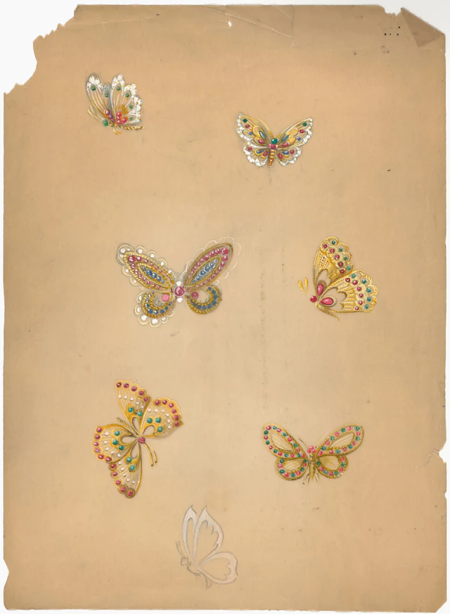 ヴァン クリーフ＆アーペル パピヨン クリップのドローイング、1945年頃（ヴァン クリーフ＆アーペル アーカイブス）