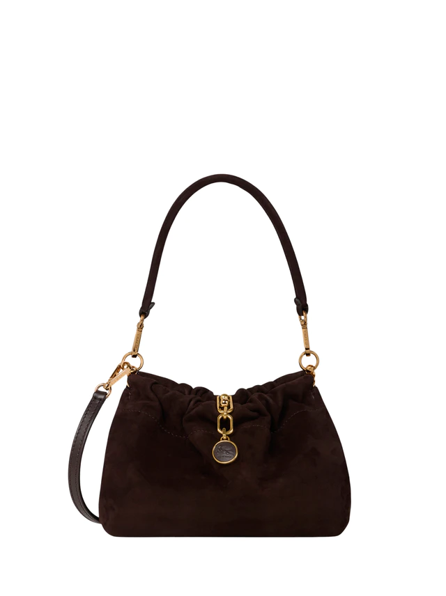 エトロ「ヴェラブロッサム」スモール　スエード／ダークブラウン／23.5×17×10.5 cm