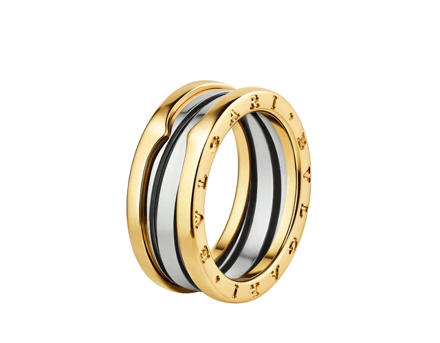 ブルガリ「ビー・ゼロワン」リング ステンレススティール x YG