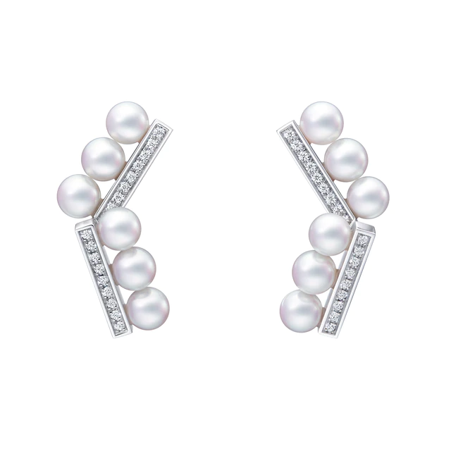 TASAKI バランス アーム ネオ ダイヤモンド パヴェ イヤリング［18K WG. あこや真珠, ダイヤモンド］
