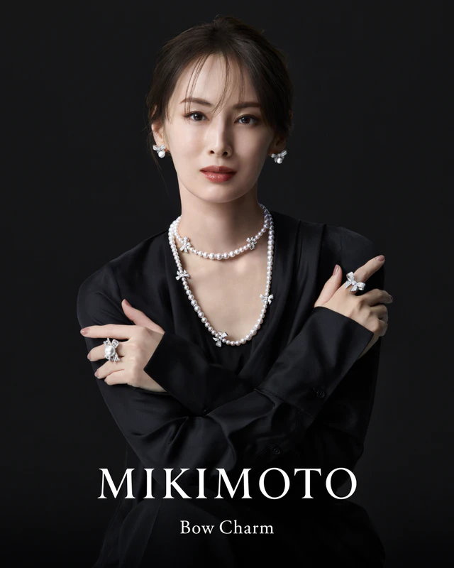 ミキモト「Bow Charm」、北川景子が纏う新作ロングネックレスとパールピアス