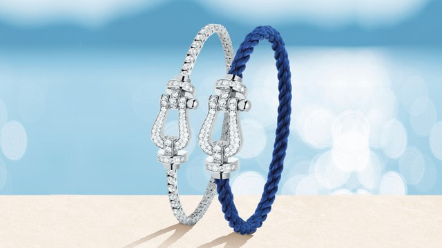 FREDフォース10ブレスレット 18Kホワイトゴールドミディアムモデルネイビー