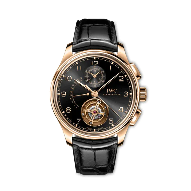 IWC シャフハウゼンの新作「ポルトギーゼ・トゥールビヨン・レトログラード・クロノグラフ」18 ct Armor Gold®×オブシディアン文字盤の美技