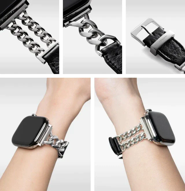 objcts.io レザーハイブリッドチェーンバンド シルバー925 for Apple Watch