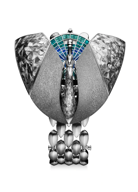 オーデマ ピゲ 「エタブリスール ピーコック」18Kゴールドケース、半透明のエナメルにハンドエングレービングを施したゴールドダイヤル、35 x 57mm