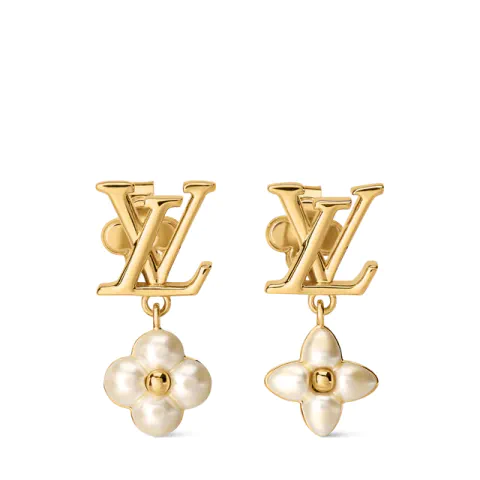 ルイ・ヴィトン：ピアス·LV フローラグラム XS メタル、ホワイトのレジンパール