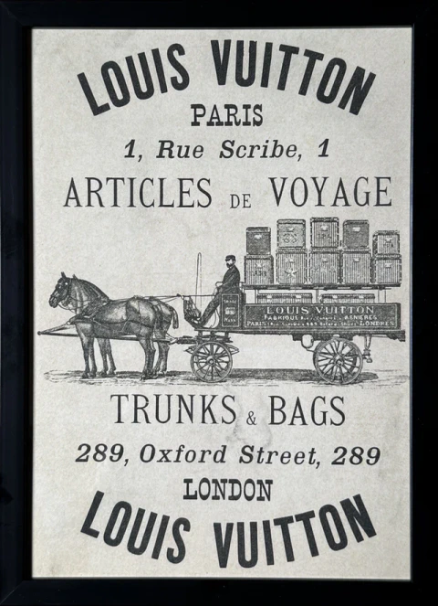 1855年に、ルイ・ヴィトンが初めてロンドンのオックスフォードストリート289番地に店をオープンした当時のポスター